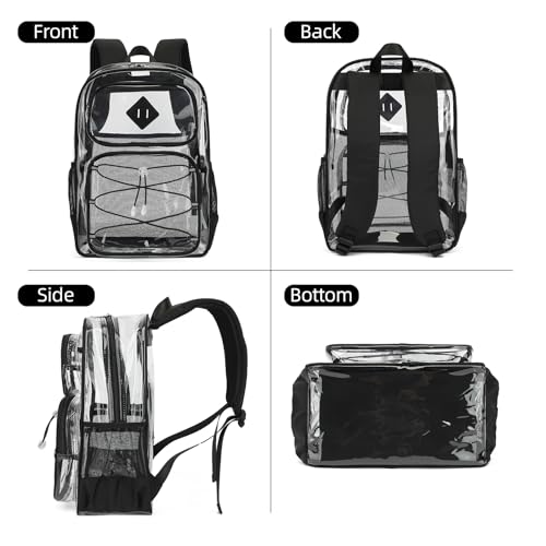 Clear Backpacks for Girls Women, Heavy Duty PVC Transparent Back Pack See Through Boys Kids Clear Bookbags for School Black - color: Black
