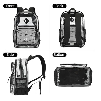 Clear Backpacks for Girls Women, Heavy Duty PVC Transparent Back Pack See Through Boys Kids Clear Bookbags for School Black - color: Black
