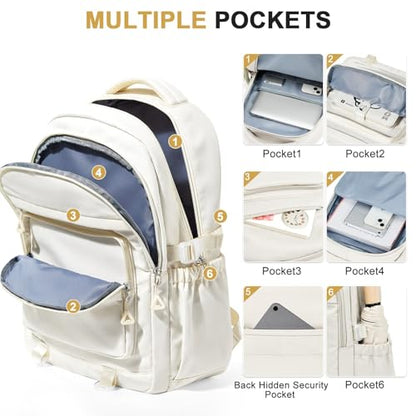 Cute Backpack for College Students Waterproof School Bag High School Backpacks for Teens Girls Boys Laptop Bookbag Casual Daypacks Backpacks for Women Men（Beige） - color: B2-beige