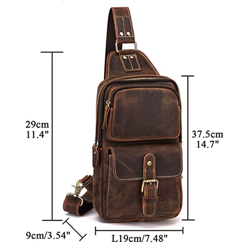 Le'aokuu Outdoor Casual Travel Hiking Crossbody Chest Sling Bag Rig One Shoulder Strap Bag Backpack 1315 - color: A Brown
