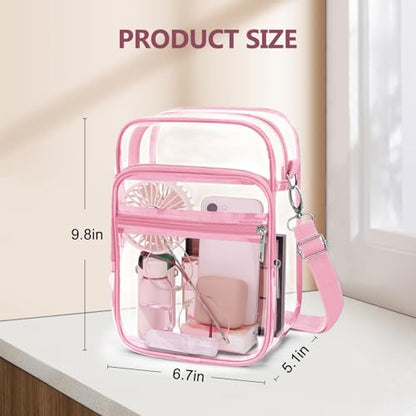 Blvornl Clear Crossbody Bag with Adjustable Shoulder Strap, Stadium Approved PVC Purse Bag, Messenger Bag - color: Pink, size: Large