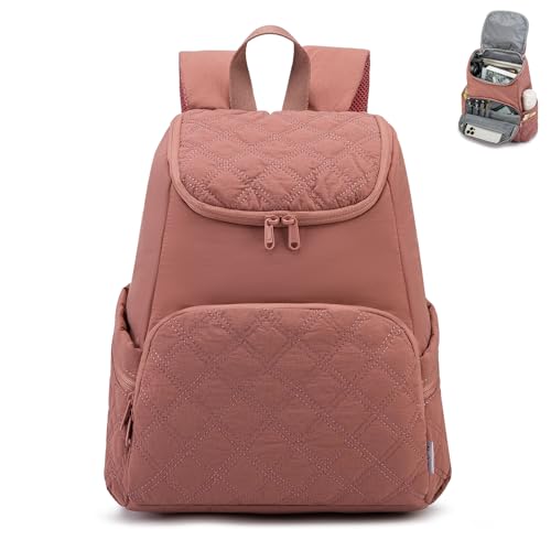 NOL Natural Organic Lifestyle Women's Quilted Puffer Backpack, Large Waterproof Lightweight Puffy Bookbag, Carry on Daypack for Travel, Work (Dark pink) - color: Dark Pink