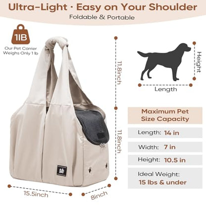 Dog Purse Carrier for Small Dogs, Cats, and Puppies – Soft-Sided Travel Pet Tote Bag with 4 Large Pockets, Foldable, Lightweight, Fits Pets up to 15 lbs, for Travel, Outings (Beige) - color: Beige