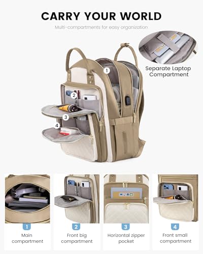 LOVEVOOK Laptop Backpack for Women with Laptop Compartment,Fits 17" Laptop - color: D-khaki-beige, size: 17-Inch(separate laptop compartment)