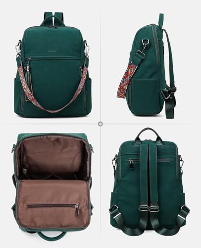 FADEON Leather Backpack Purse for Women Designer Travel Backpack Purses PU Fashion Ladies Shoulder Bag with Tassel - color: 1 Dark Green Nubuck Style