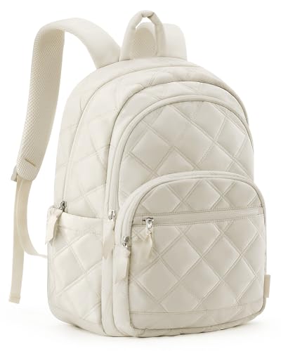 BAGSMART Travel Laptop Backpack, College Backpack for Women, Quilted Small Computer Bookbag, Water-Resistant 15.6 Inch Laptop Casual Bag, Vanilla - color: 08-beige