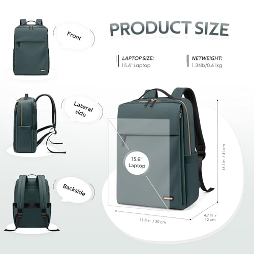 GOLF SUPAGS Travel Laptop Backpack for Women Airline Approved for Work College Travel Multi-Functional Casual Daypack Teacher Nurse Bags Fits 15.6 Inch Notebook (Atrovirens) - color: Atrovirens