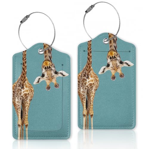 Funny Giraffe Luggage Tags for Suitcase,Luggage Tag with Stainless Steel Loop Privacy Cover ID Label Travel Bag Luggage Identifiers for Women Men Travel,Set of 2 - color: Funny Giraffe