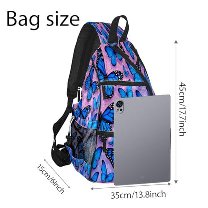 Pickleball Bag for Women & Men – Lightweight Sports Backpack with Paddle Compartments, Dual Carry Modes, Detachable Zippered Strap, Brown Leopard, Great Gift Option for Players - color: Blue Butterflies