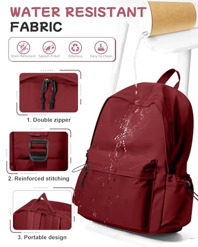 SEAFEW Red Lightweight Basic Backpack for High School,College Bookbag for Womens,Travel Laptop Backpacks for Teen Girls,School Bag Casual Daypack - color: Red Lightweight