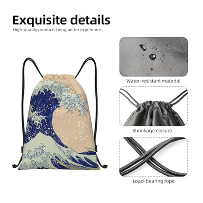 Gianlaima Japanese Kanagawa Ocean Great Wave Waves Drawstring Bags Backpack Sport Ball Bag Sport Gym Sack Drawstring Bag String Bag Yoga Dance Travel Bag For Men Women - color: Black14