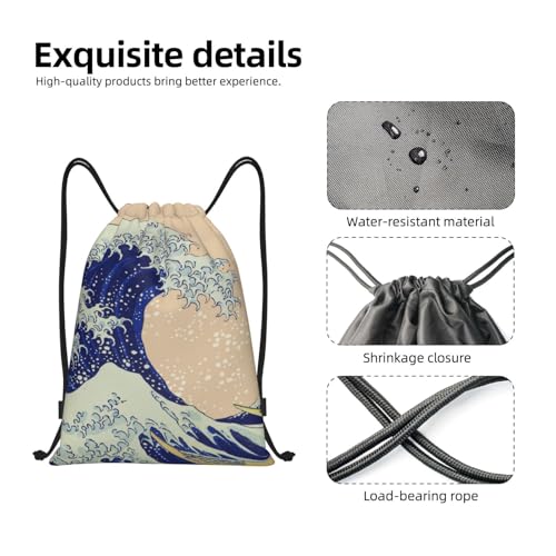 Gianlaima Japanese Kanagawa Ocean Great Wave Waves Drawstring Bags Backpack Sport Ball Bag Sport Gym Sack Drawstring Bag String Bag Yoga Dance Travel Bag For Men Women - color: Black14