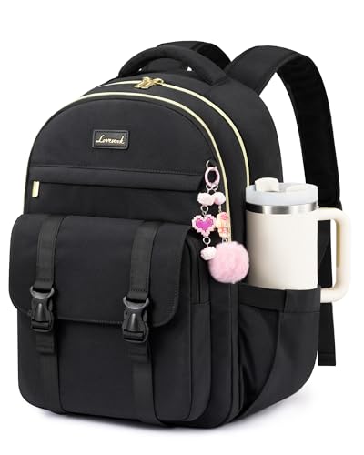LOVEVOOK School Backpack for Teen Girls,Student Backpack Fits 17 Inch Laptop with Large Tumbler Pocket,Cute Kid Bookbag for 8-14 Teenage Back to School Gifts Daypack for Girl,Black - color: Black, size: 17 Inch