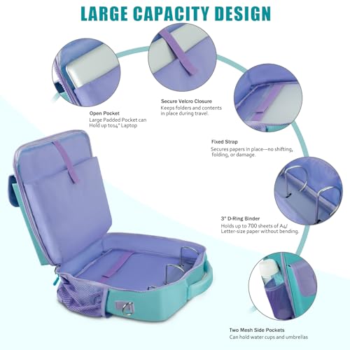 Zipper Binder 700-Sheet 3-inch D Ring with Multiple Pockets Folder,Up 14" Laptop Detachable Backpack Straps & Shoulder Use for School and Office (Blue) - color: Blue and Purple