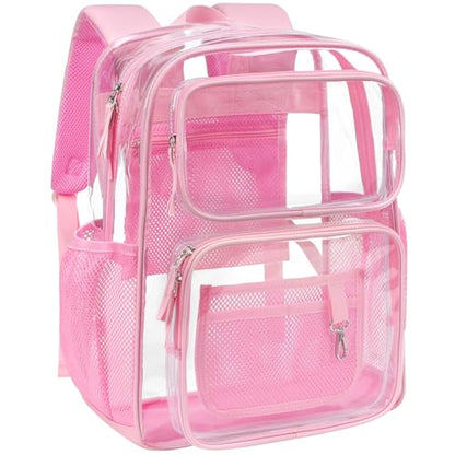 PACKISM Clear Backpack for School - 17 inch Large Heavy Duty Bookbag, Reinforced See Through PVC Transparent Backpack - color: Cute Pink, style: Daypack Backpacks