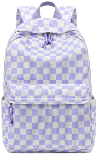 LEDAOU School Backpack for Teen Girls Elementary Middle School Bookbag Kids Backpacks Women Laptop Backpack Travel Daypack - color: Purple Checkered