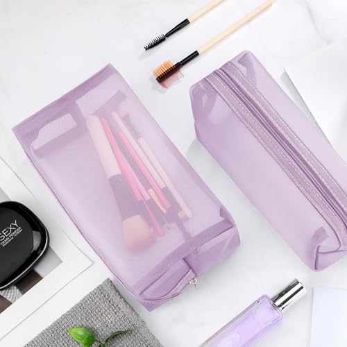 Boao 6 Pieces Mesh Zipper Makeup Bag Set For Travel - color: Light Purple