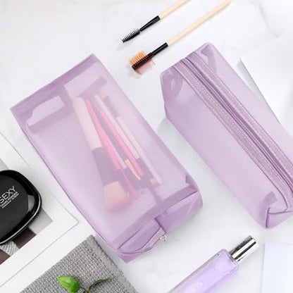 Boao 6 Pieces Mesh Zipper Makeup Bag Set For Travel - color: Light Purple