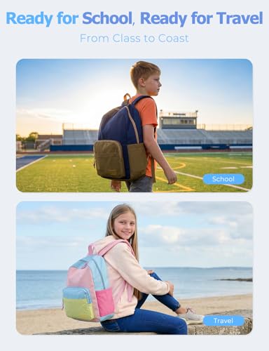 VASCHY School Backpacks, Lightweight Bookbag Schoolbag for Boys Casual Basic Simple Daypack for Men Navy Khaki - color: Navy Khaki