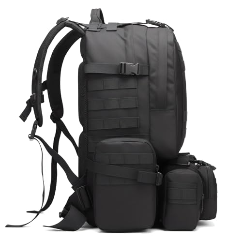Military Tactical Backpack for Men 60L Waterproof Bug Out Bag Survival Rucksack Go Bag Emergency Molle System Army 3 Day Assault Pack for Hiking Hunting Camping Black - color: Black