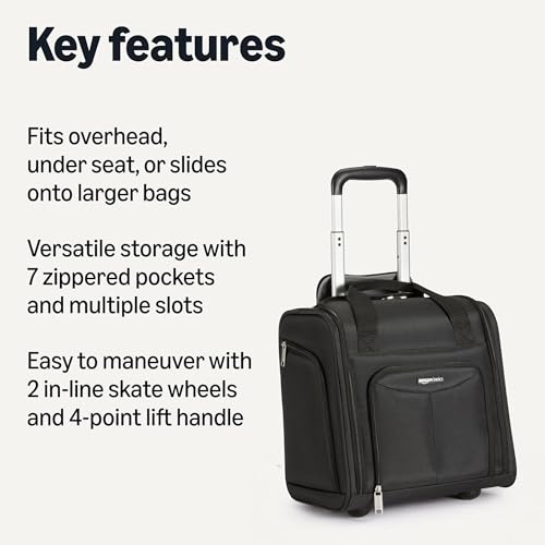 Amazon Basics Underseat Carry-On Luggage with Wheels and Handle, 14" Rolling Travel Bag, Fits Under the Seat, Black - color: Black