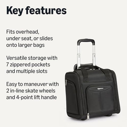 Amazon Basics Underseat Carry-On Luggage with Wheels and Handle, 14" Rolling Travel Bag, Fits Under the Seat, Black - color: Black
