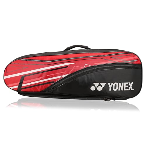 Yonex Stylish Badminton Kit-Bag |Double Zipper Compartment for Storage of 6 Rackets and Clothes|Side Pocket |Back Straps |Accessories Compartment |Made in India - color: RED BLACK