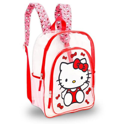 Hello Kitty Backpack with Lunch Box - Bundle with 16" Clear School Bag for Girls, Lunch Bag, Water Bottle, Tattoos, More | Transparent Clear Backpack for Kids School Supplies