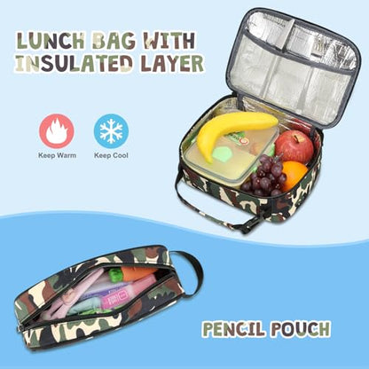 ACESAK Camo Backpack for Boys, Tactical Kids Backpack Boys, School Bags for Boy Children Teens Kids Elementary Middle High School, Military Bookbag and Lunch Bag Pencil Case Set with USB Charging Port - color: Brown Camo