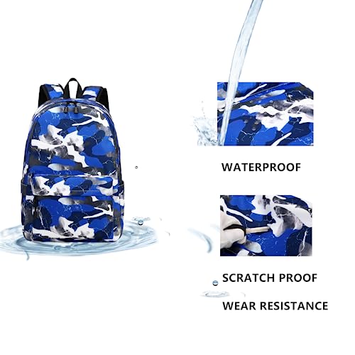 Lmwzh Backpack For Boys Girls Elementary Waterproof teen School Bags Kids Bookbag Lightweight Camo Blue 2PC - color: A-blue