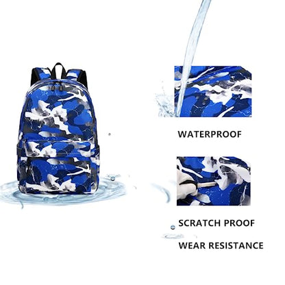 Lmwzh Backpack For Boys Girls Elementary Waterproof teen School Bags Kids Bookbag Lightweight Camo Blue 2PC - color: A-blue