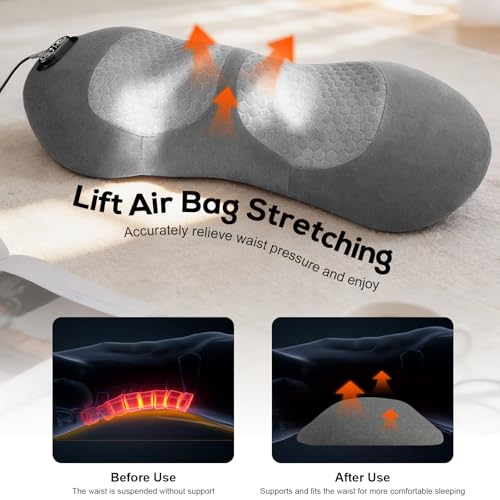 3 in 1 Lower Back Massager, Triple Fusion Back Massager with Heat, Vibration and Stretch, Lumbar Support Pillow with Ergonomic Memory Foam for Bed and Chair (Grey) - color: Grey