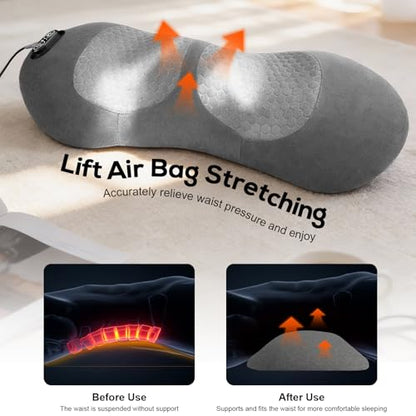 3 in 1 Lower Back Massager, Triple Fusion Back Massager with Heat, Vibration and Stretch, Lumbar Support Pillow with Ergonomic Memory Foam for Bed and Chair (Grey) - color: Grey