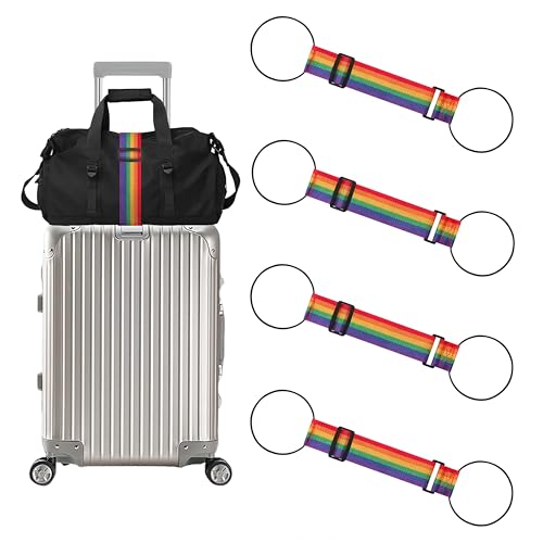 4 Pack Adjustable Luggage Straps for Add a Bag, Bungees Elastic Belt to Connect Suitcases, Luggage Connector Straps for Travel Essentials, Luggage Accessories Fastening Bag Strap - Rainbow - color: Rainbow, size: 4Pack