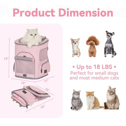 PETSFIT Pet Carrier Backpack with Upgraded Waist Protection, Cat Carrier Backpack Designed for Small Dogs/Cats, Fully Ventilated Collapsible Dog Backpack for Outdoor Traveling Hiking Camping, Pink - color: Pink