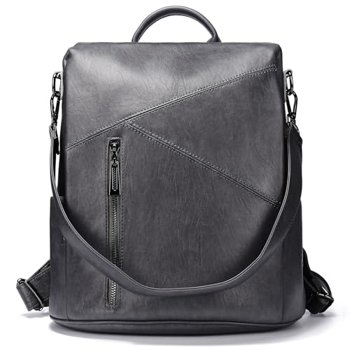 molshine Backpack,Fashion Casual Travel PU Leather Daypack Bag Shoulder Rucksack Handbags for Women HB041 - color: Grey