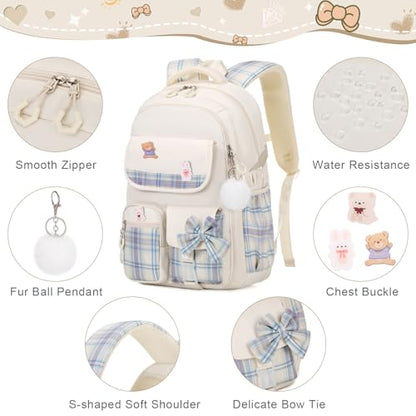 ACESAK Girls Backpack - 3PCS Backpack for Girls Cute School Backpacks for Kindergarten Elementary Preschool Middle Kids School Bags with Lunch Box Pencil Case Set (Beige) - color: Beige