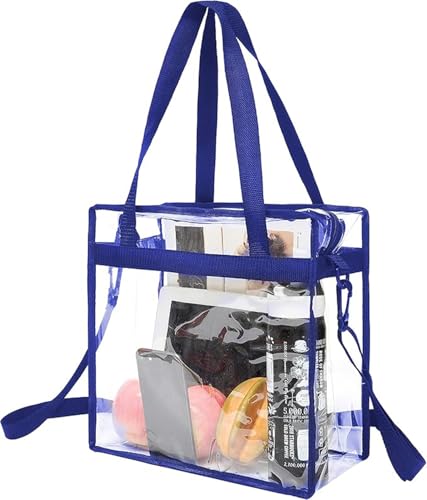 BAGAIL Clear Bags 12x6x12 Stadium Approved Clear Tote Bag with Zipper Closure Crossbody Shoulder Bag with Adjustable Strap - color: Royalblue
