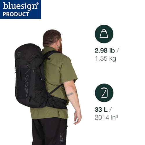Osprey Talon 33L Men's Lightweight Hiking Backpack - Daypack for Travel & Camping, Black/Coal Grey, Extended Fit - color: Black/Coal Grey, size: 33L - Extended Fit