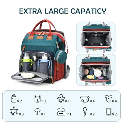Diaper Bag Backpack with Changing Station, Waterproof for Travel, RGB - color: Green-blue-red