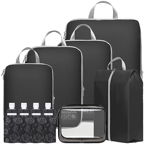 Cambond Compression Packing Cubes for Travel Women - Lightweight Luggage Organizers Bag Packing Cubes for Carry on Suitcases - color: 04 Black, size: 7 Set