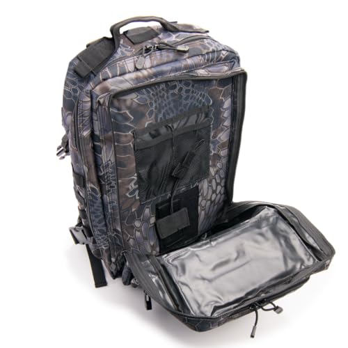 Large Laser-cut MOLLE Backpack with Pistol Retention System, Black Python, Modular and Lightweight Design for EDC, Range, or Tactical Use - color: Black Python