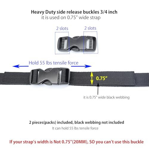 Side Release Buckles Heavy Duty Plastic Buckle Snap Clips Clasps Backpack Buckle Replacement for Strap - style: 3/4 Inch - 2sets