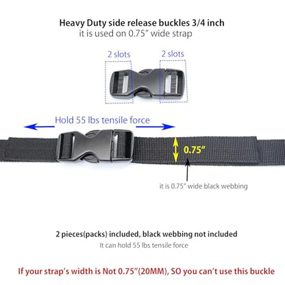 Side Release Buckles Heavy Duty Plastic Buckle Snap Clips Clasps Backpack Buckle Replacement for Strap - style: 3/4 Inch - 2sets