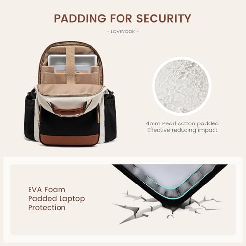 LOVEVOOK Laptop Backpack for Women with Pouch Pocket for Large Capacity Cup,15.6 Inch Laptop Computer Bag Travel Backpack Purse,Waterproof Work Business Backpack College Teacher Bag,Beige-Brown-Bbrown - color: Beige - Yellowish-brown - Chestnut Brown, siz