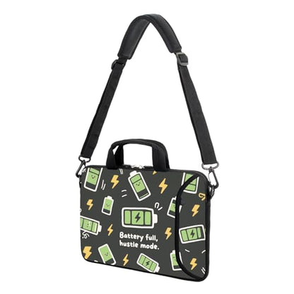 AMARY 15.4" 15.6" laptop sleeve adjustable shoulder strap with handle accessory pocket for men women (Battery full) - color: Battery Full