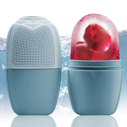 XHJRI Ice Face Roller Massager,Ice Cube Roller for Face, Eyes and Neck Naturally Conditioning and Skin Care,De-Puff Eye Bags,Reduce Migraine Pain,Reusable Massage Silicone Ice Mold (New Blue) - color: New Blue