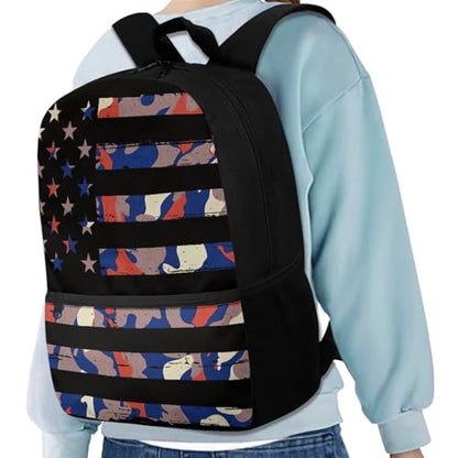 American Flag Camo Backpack for Boys Kids Backpack with Lunch Box Water Bottle Holder with Strap and Big Pencil Case 4PCS Set Bookbag with Front Pocket for School 17" Lightweight School Bag - color: American Flag Camo