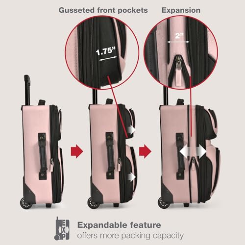U.S. Traveler Rio Lightweight Softside Rolling Carry-on Suitcase, 2-Wheel Single, Pink - color: Pink, size: 21"