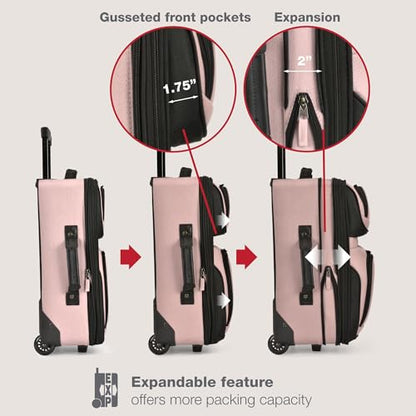 U.S. Traveler Rio Lightweight Softside Rolling Carry-on Suitcase, 2-Wheel Single, Pink - color: Pink, size: 21"